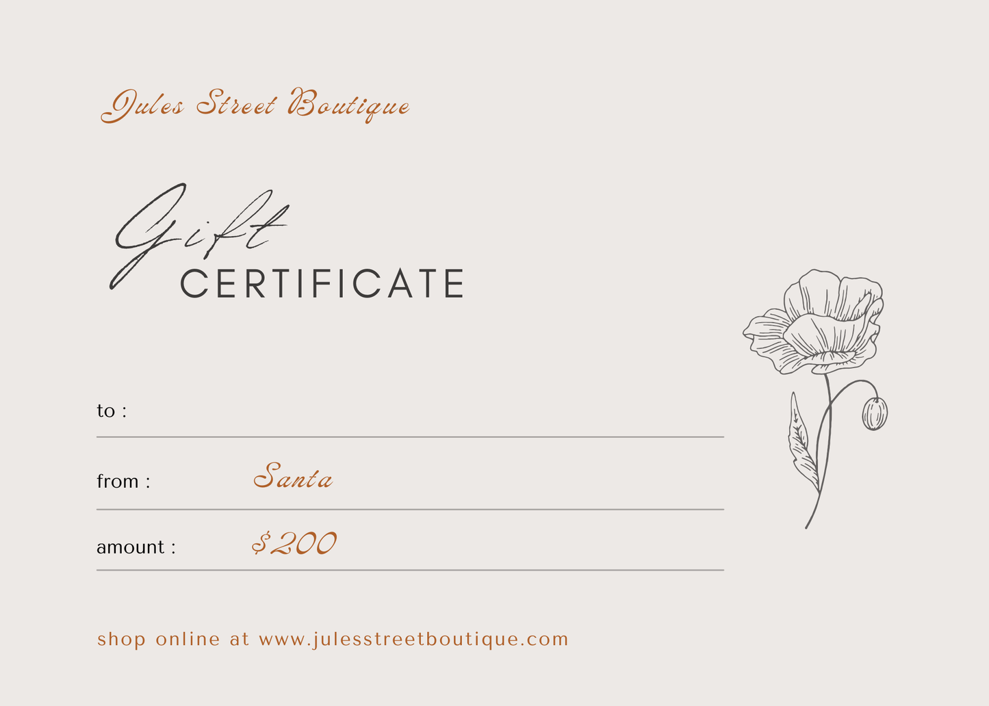 Jules Street Boutique Gift Card