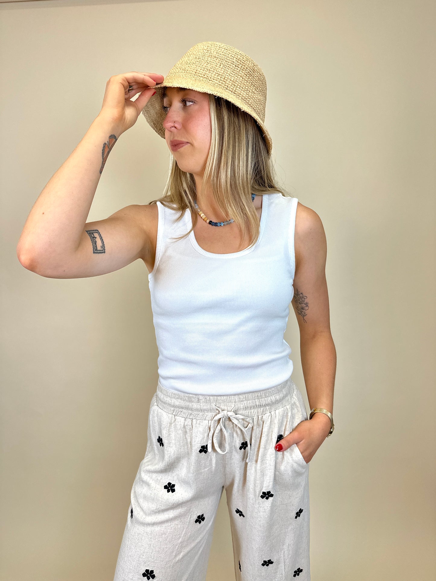 Ditsy Embroidered Linen Pants