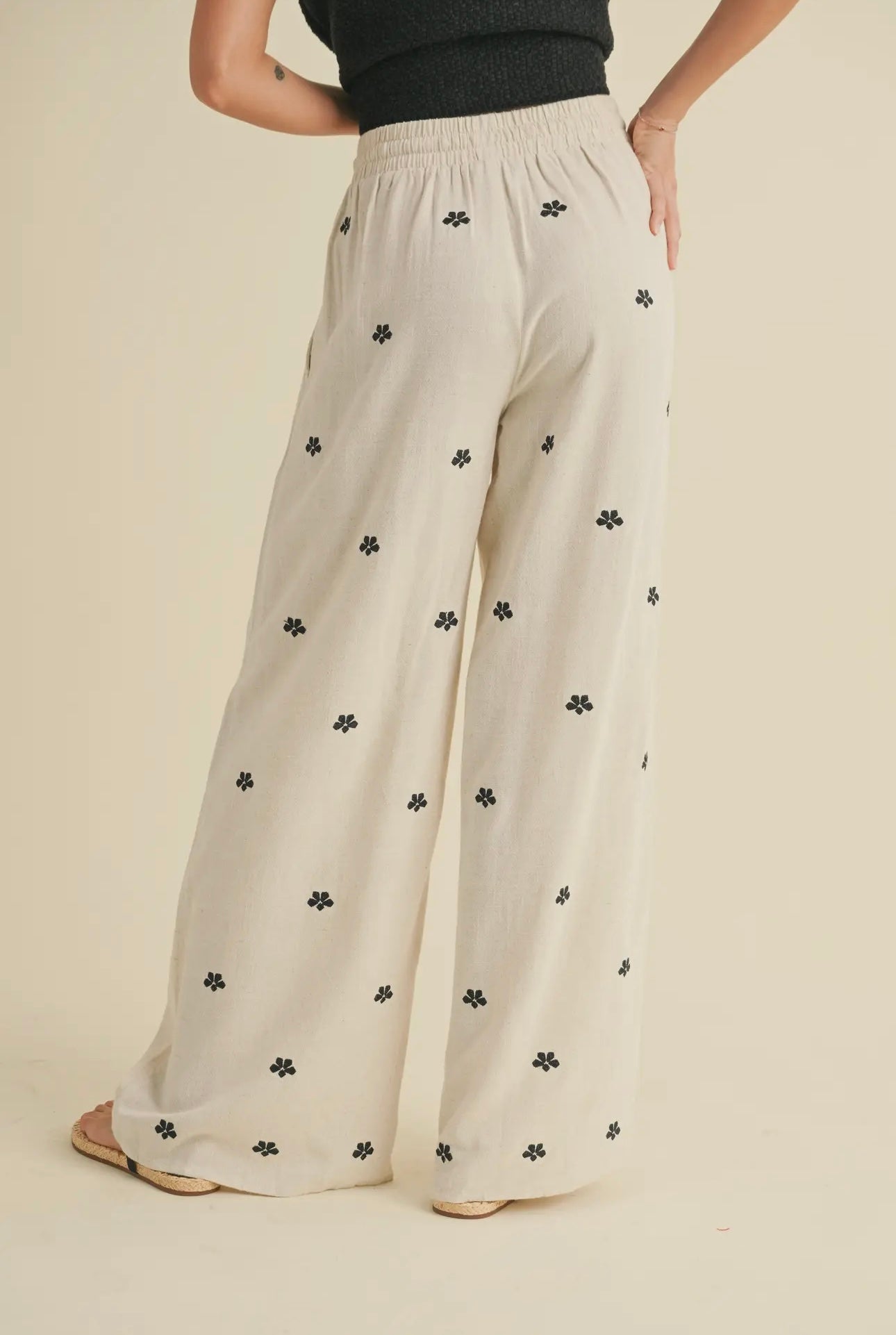 DITSY EMBROIDERED LINEN PANTS