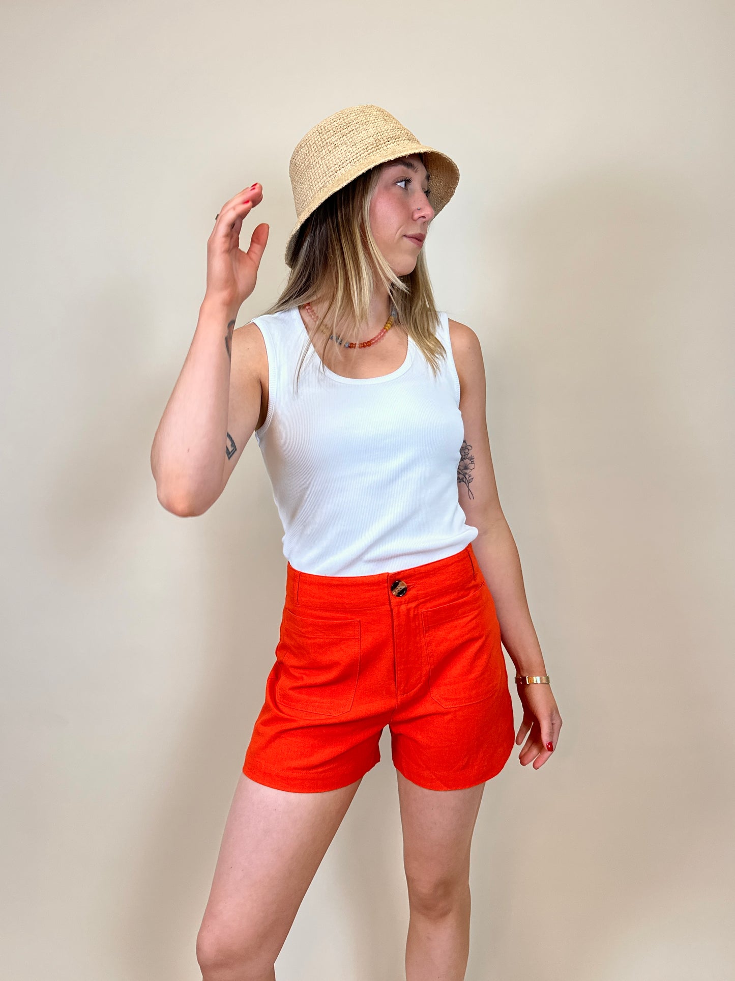 Dahlia Linen Shorts Orange