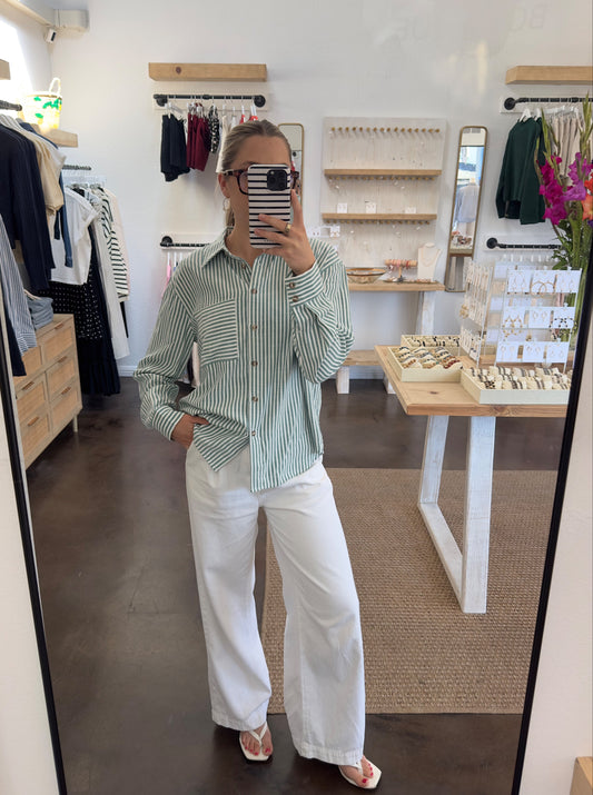 STRIPED BUTTON-DOWN GREEN