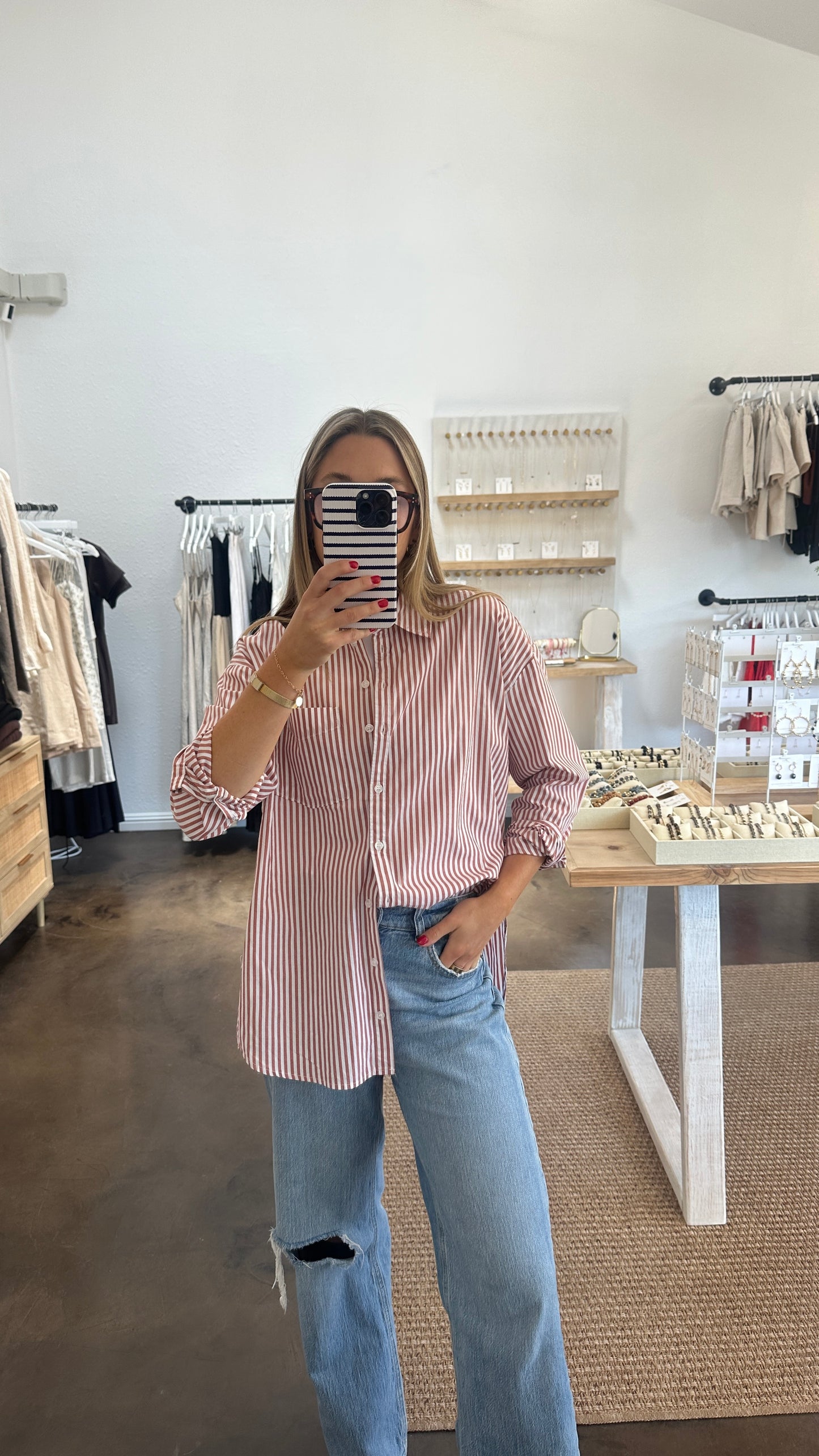 CLAIRE STRIPED CLASSIC SHIRT | Jules Street Boutique