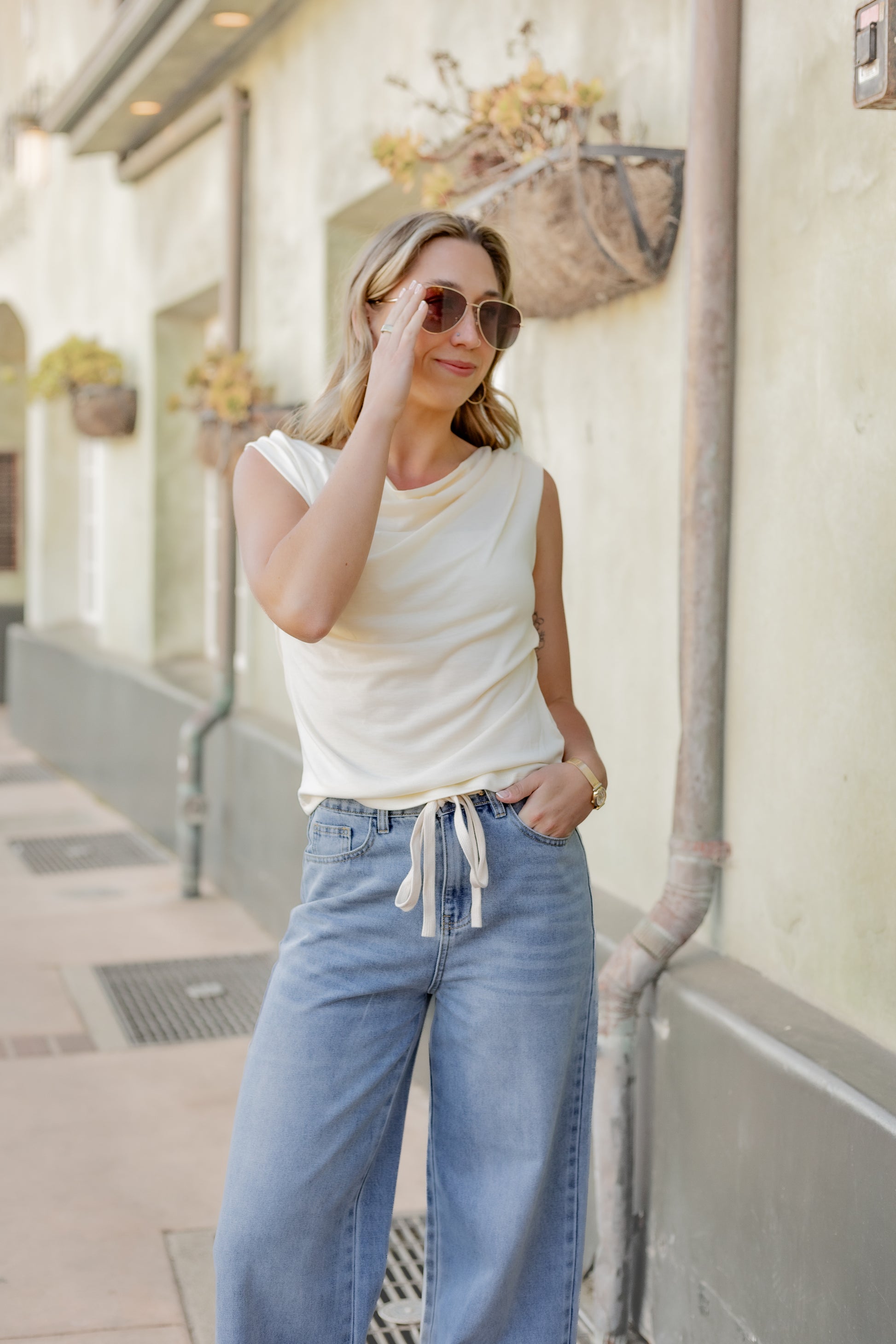 Tie Front Classic Denim Jeans | Jules Street Boutique