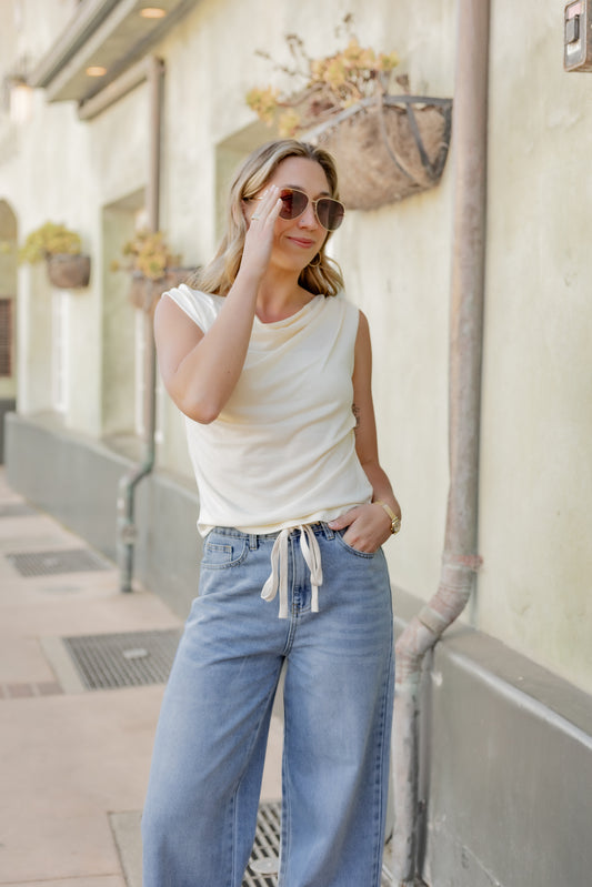 Tie Front Classic Denim Jeans | Jules Street Boutique