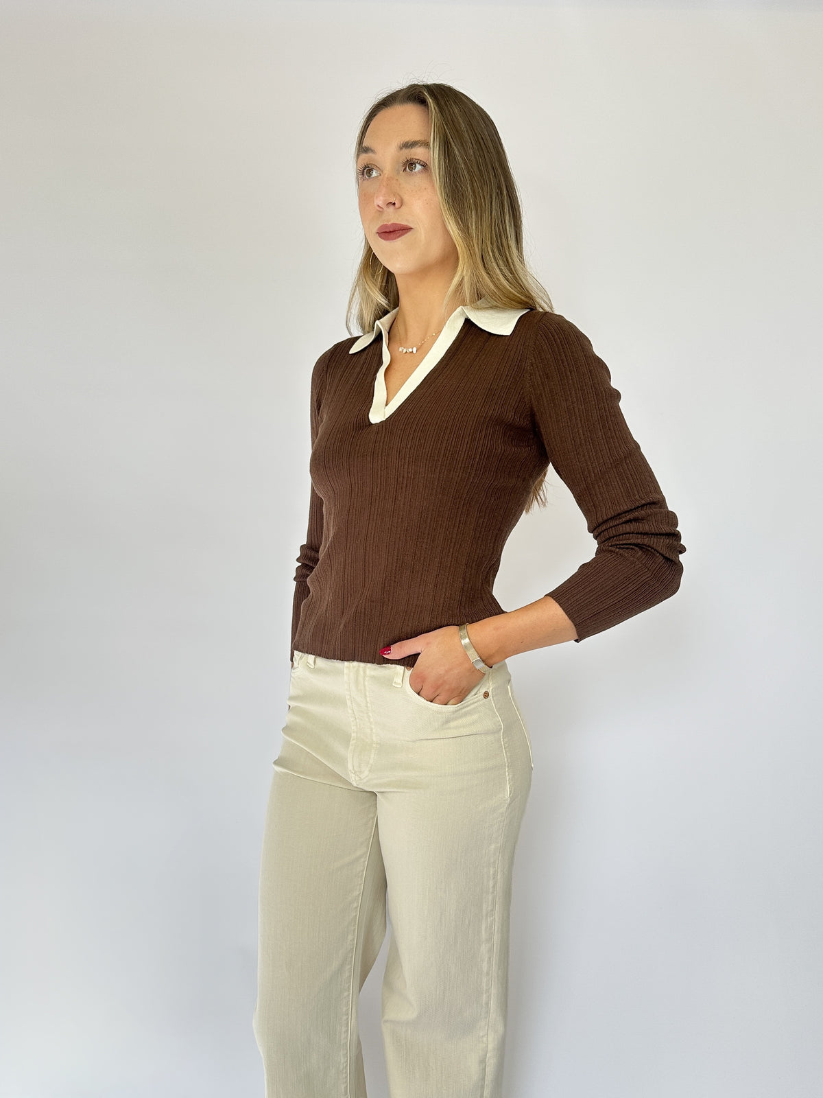 Jax V-Neck Top Brown