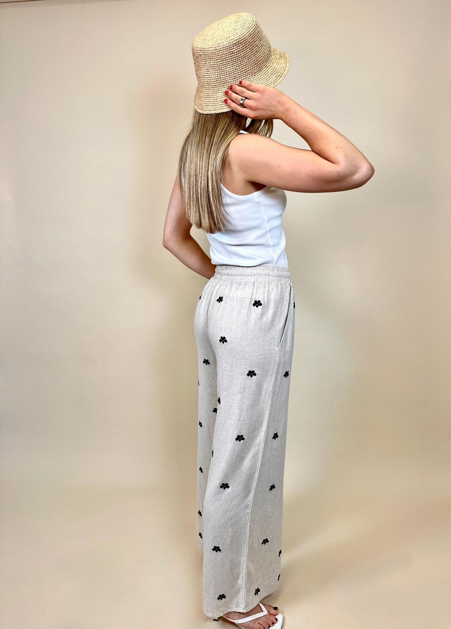 Ditsy Embroidered Linen Pants