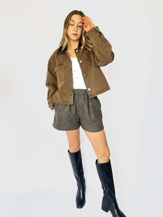 Barn Jacket with Leather Trim