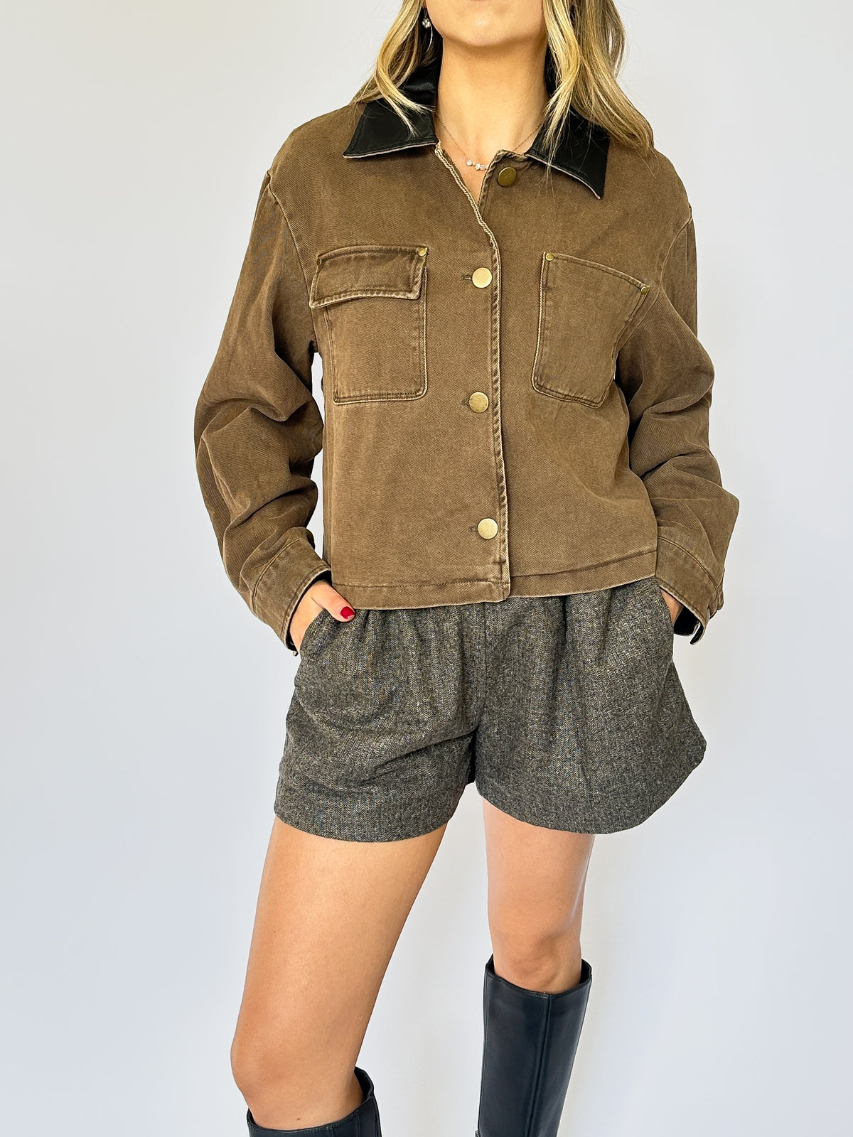 Barn Jacket with Leather Trim