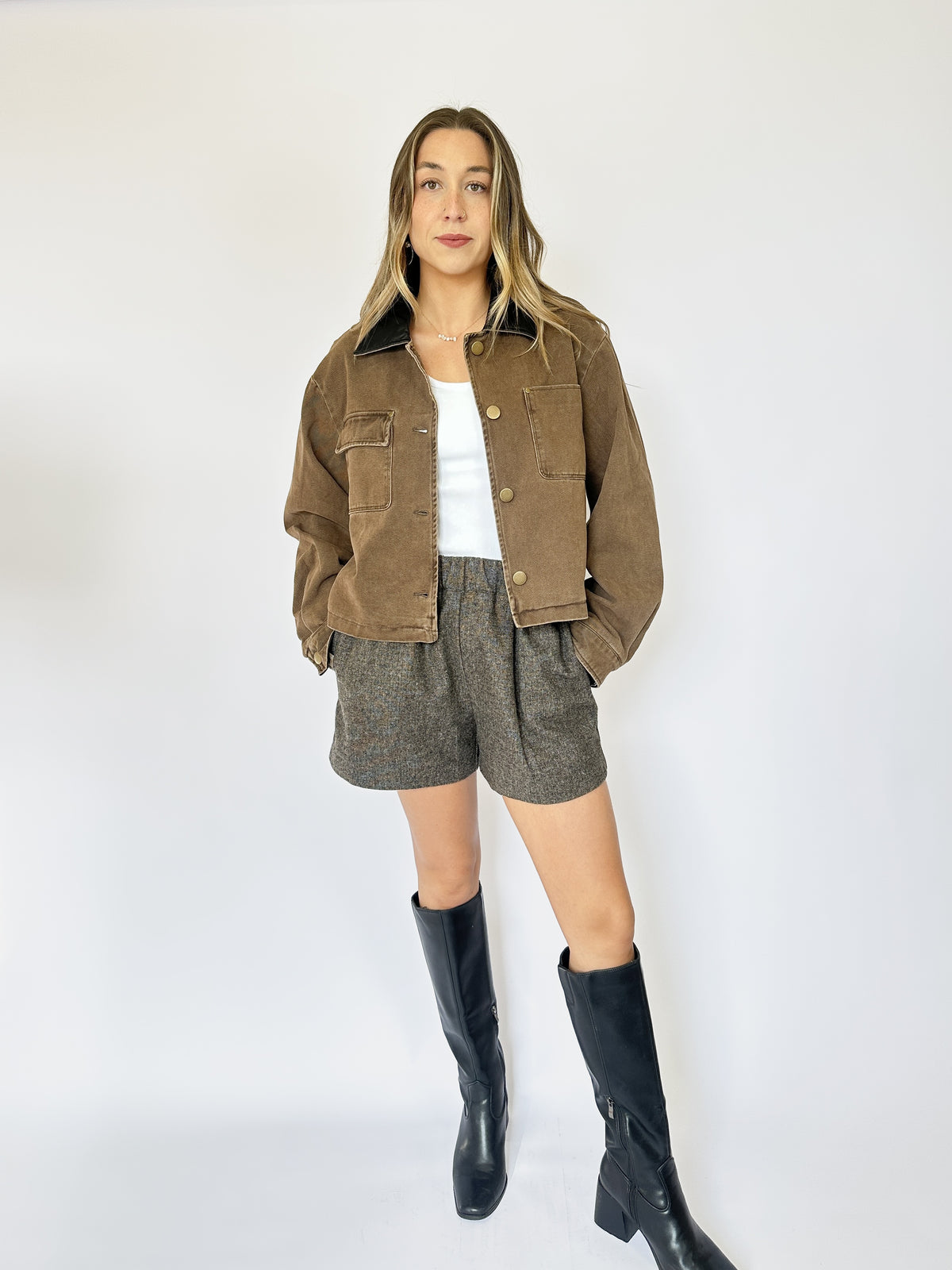 Barn Jacket with Leather Trim