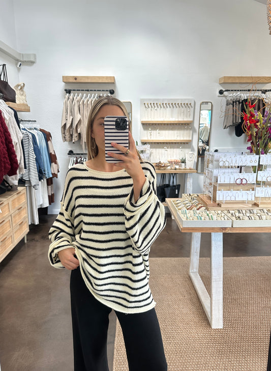 BREEZY STRIPED SWEATER BLACK