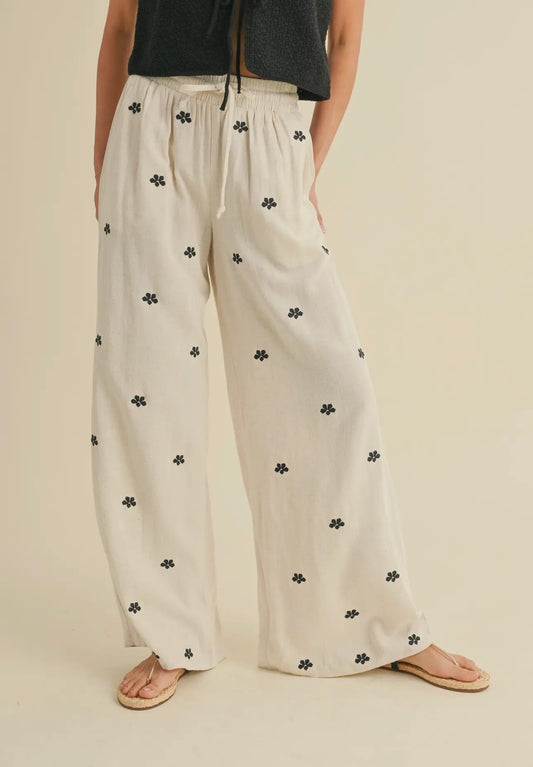 DITSY EMBROIDERED LINEN PANTS