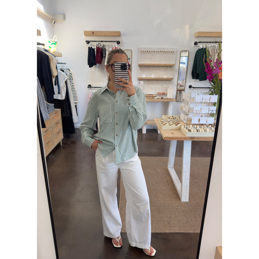 STRIPED BUTTON-DOWN GREEN
