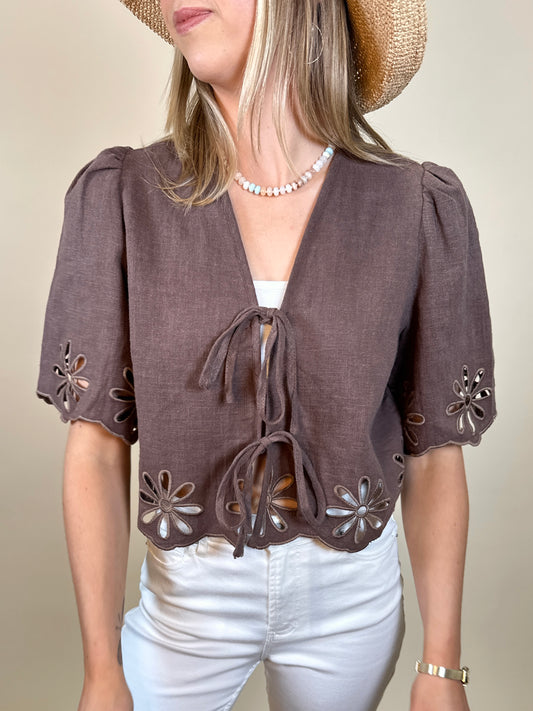 Sunny Embroidered Blouse Chocolate