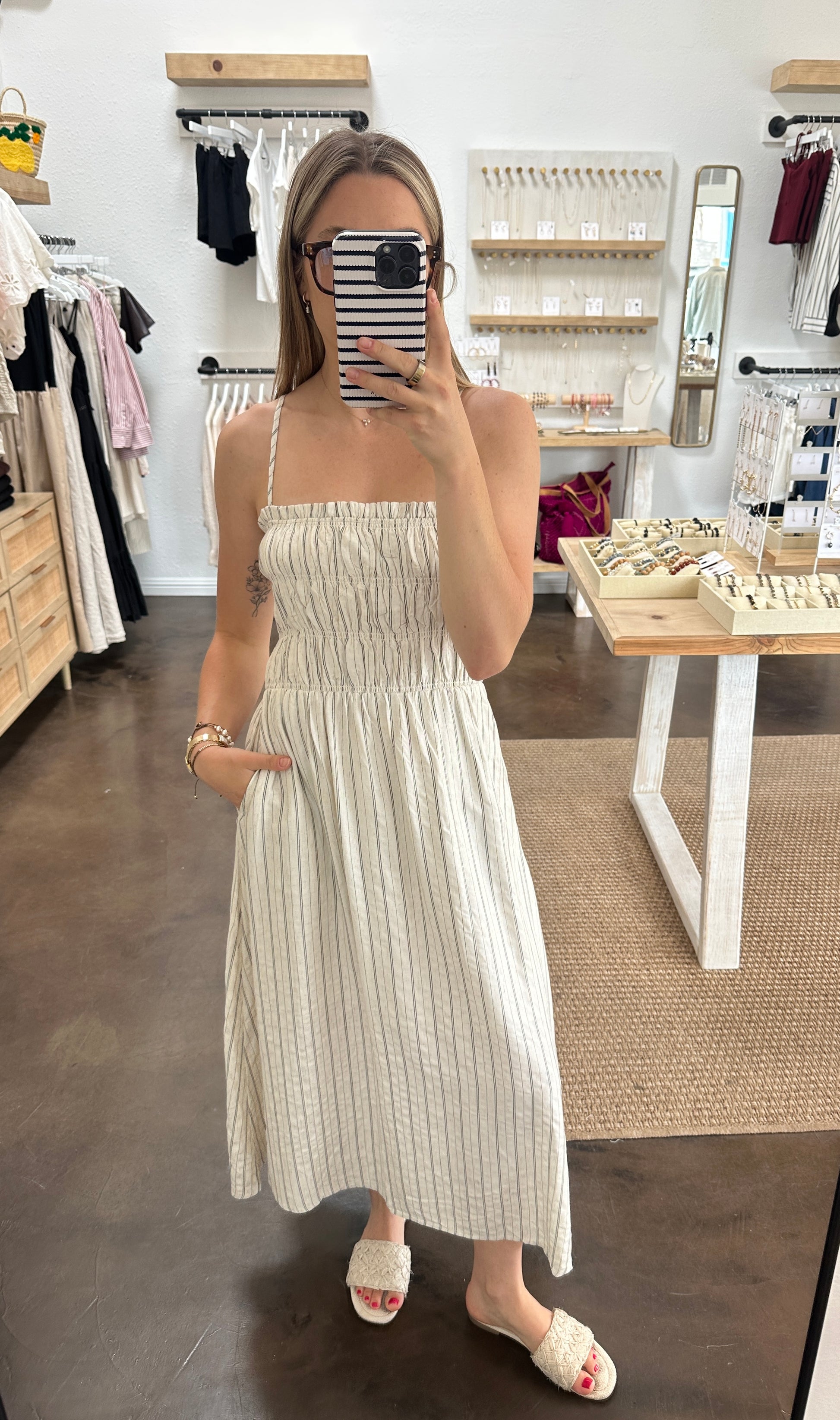 SOPHIA SMOCKED MIDI DRESS | Jules Street Boutique