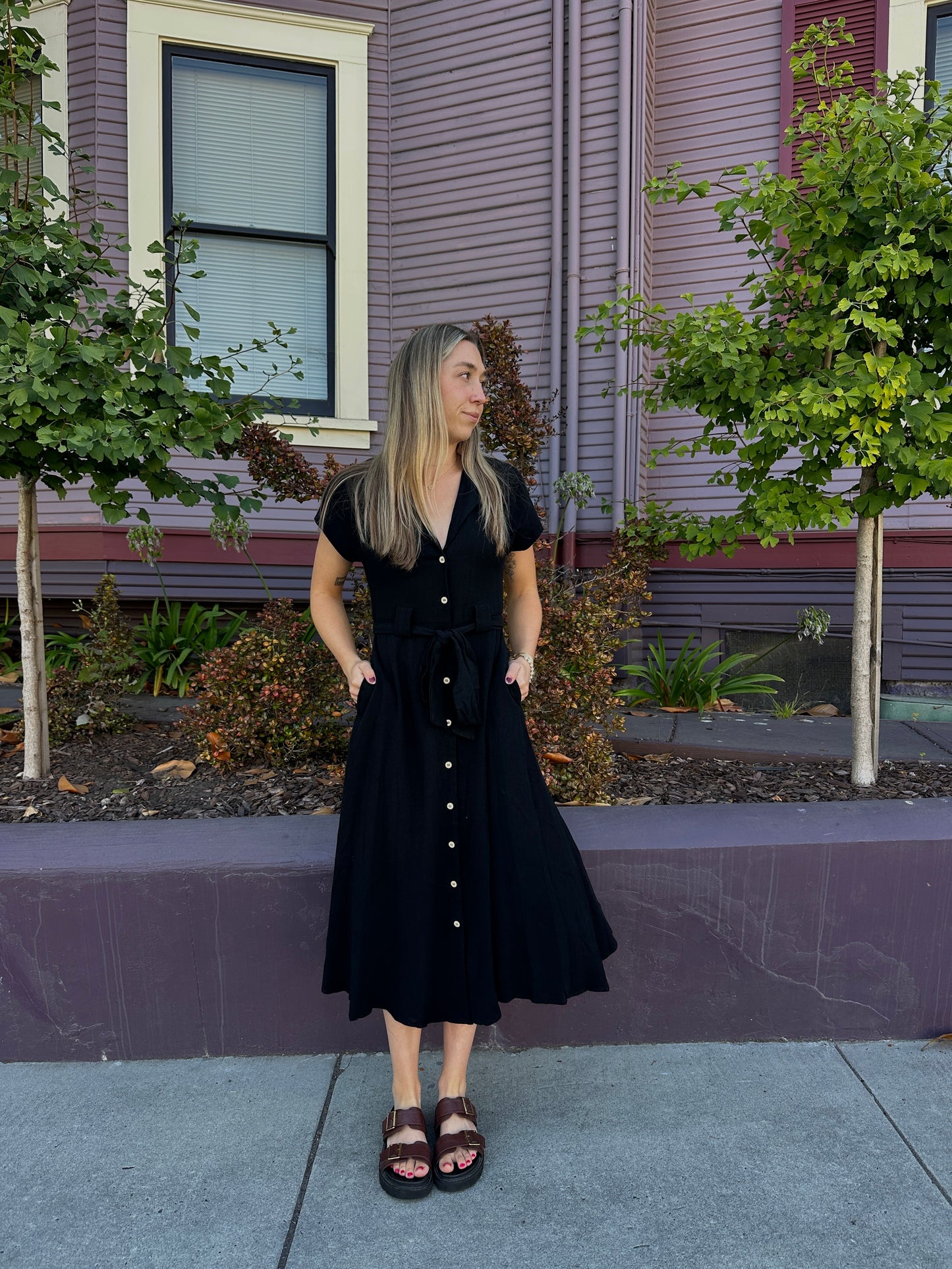 TIE FRONT MIDI DRESS