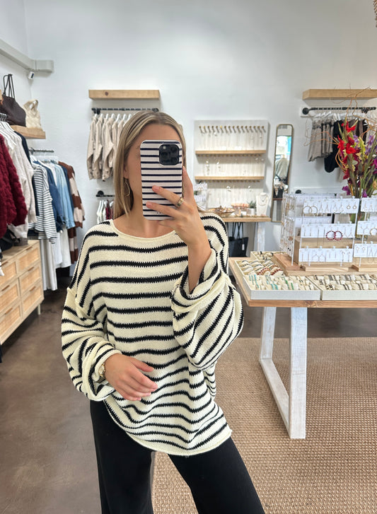 BREEZY STRIPED SWEATER BLACK