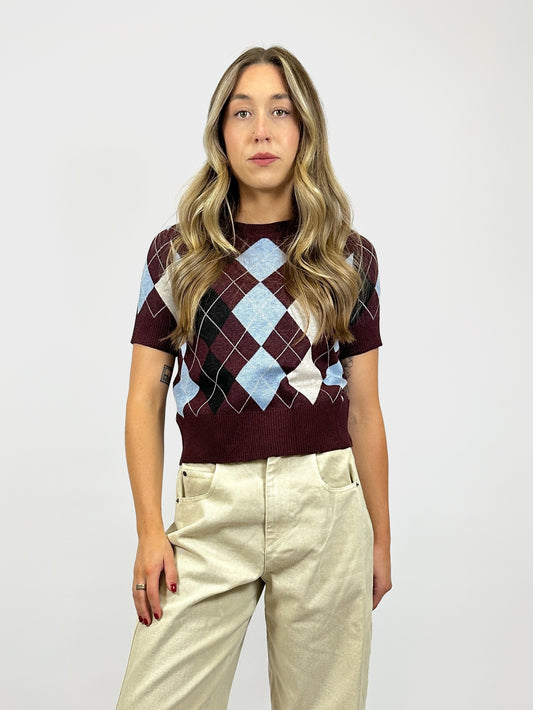 Bria Argyle Knit Burgundy Multi