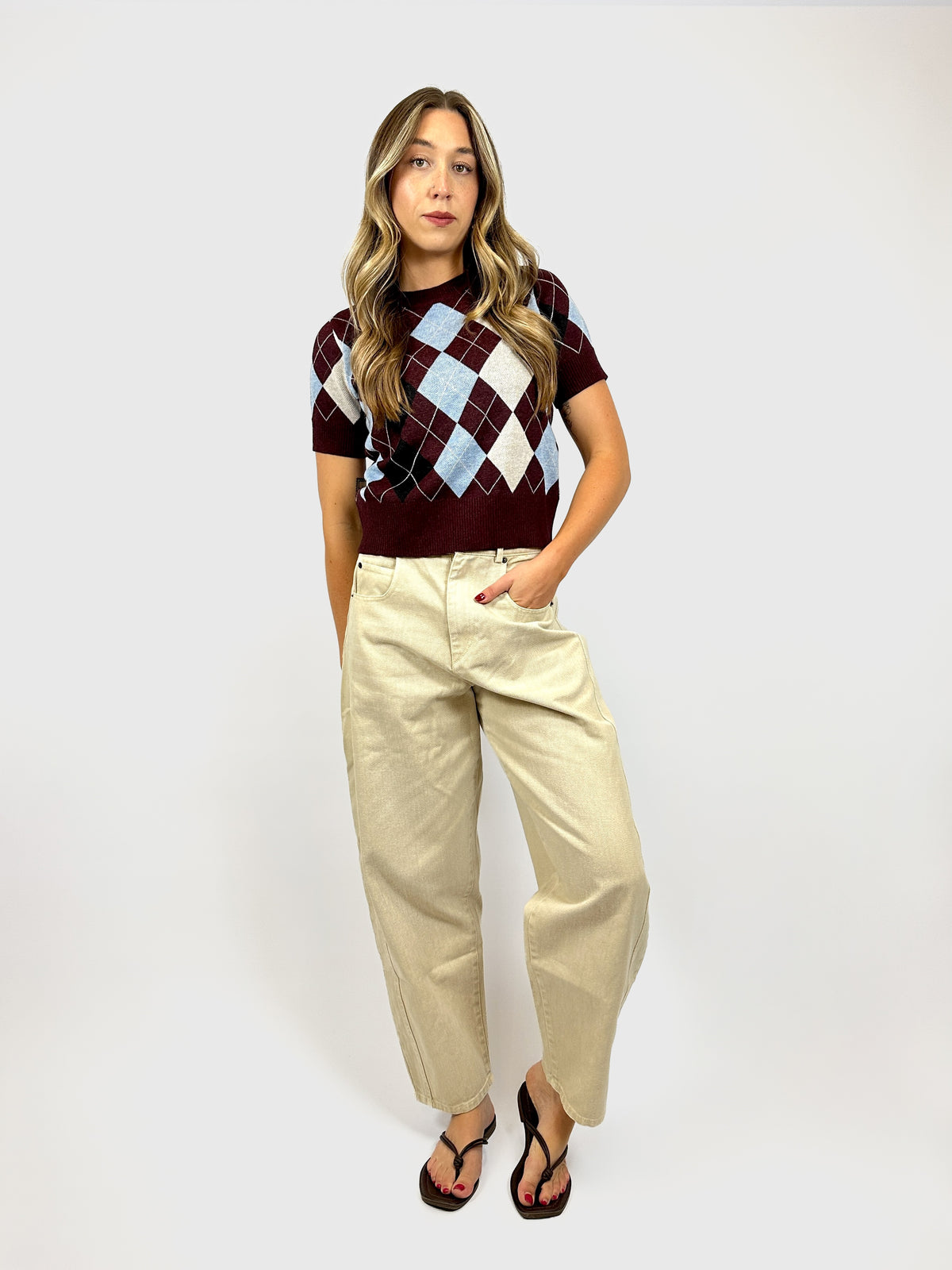 Bria Argyle Knit Burgundy Multi