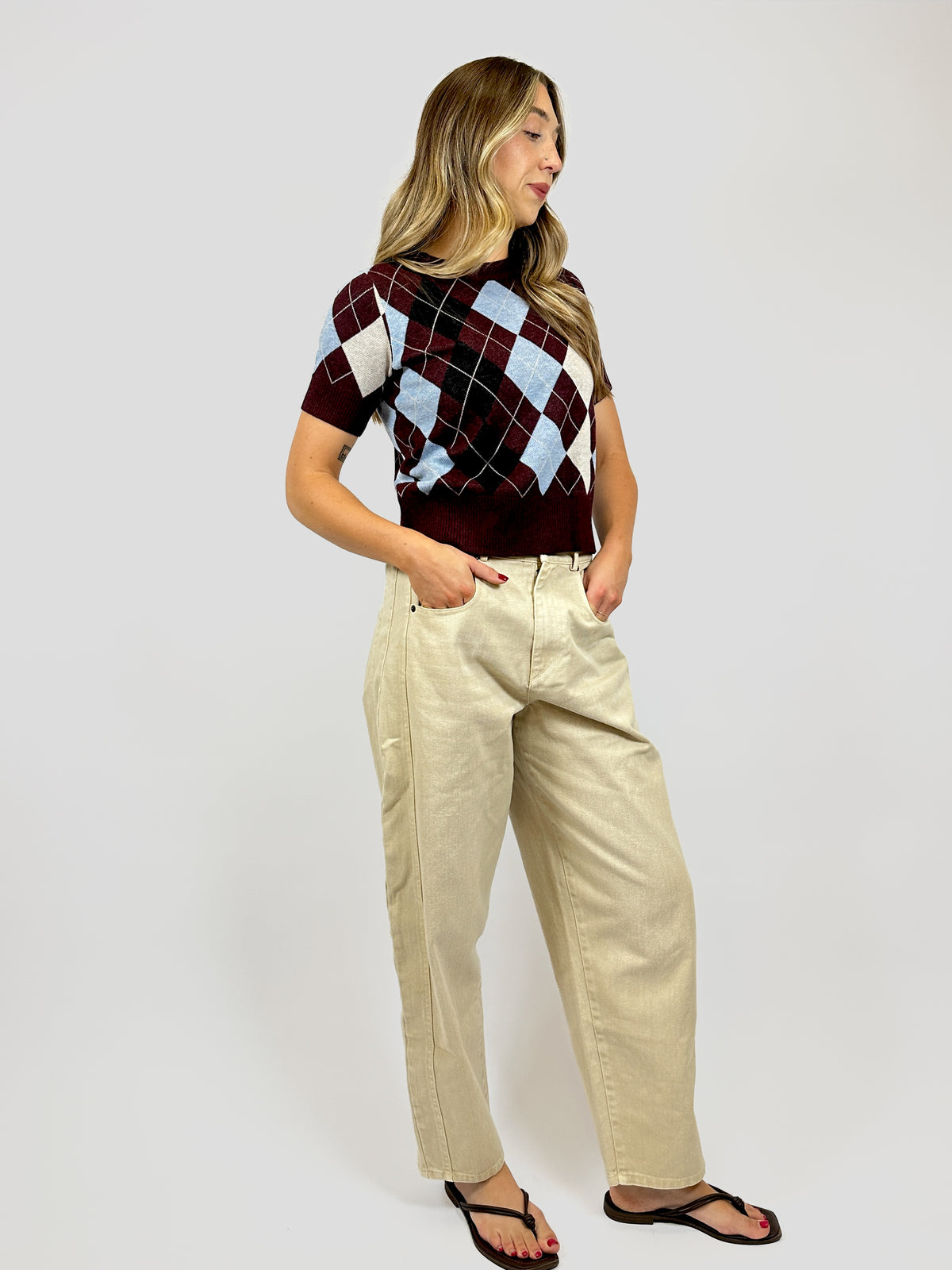 Bria Argyle Knit Burgundy Multi