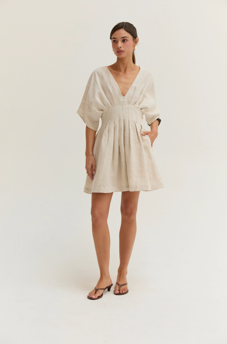 Thea Pleated Linen Dress
