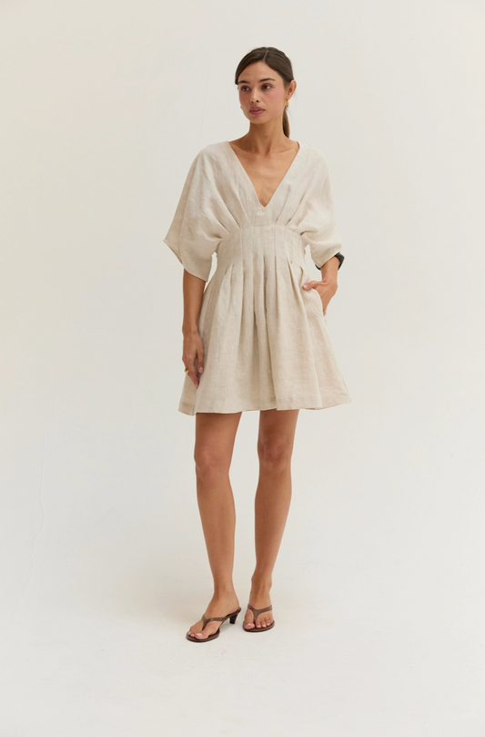 Thea Pleated Linen Dress