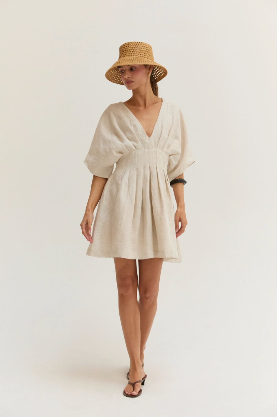Thea Pleated Linen Dress